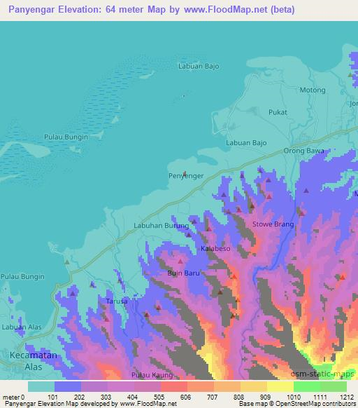 Panyengar,Indonesia Elevation Map