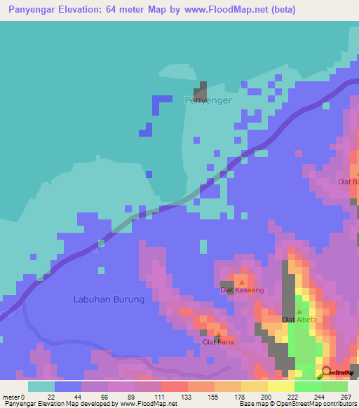 Panyengar,Indonesia Elevation Map