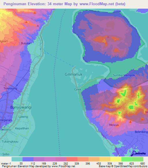 Penginuman,Indonesia Elevation Map