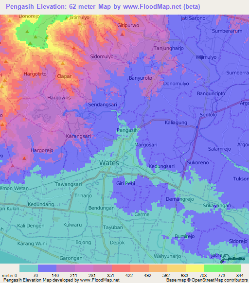 Pengasih,Indonesia Elevation Map