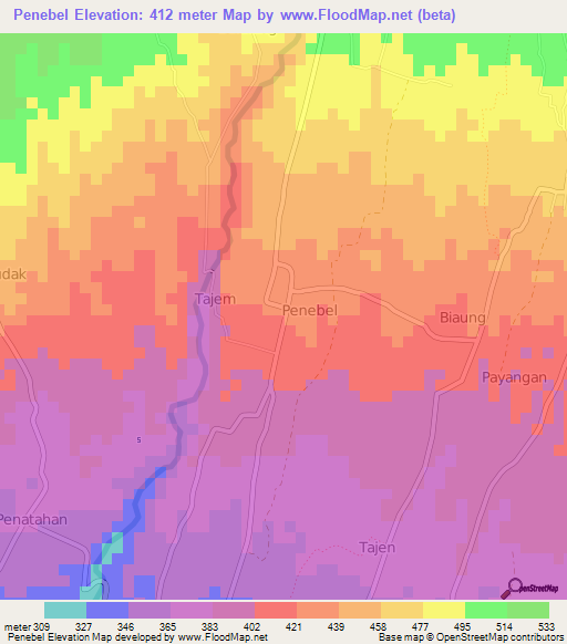 Penebel,Indonesia Elevation Map