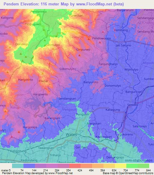 Pendem,Indonesia Elevation Map