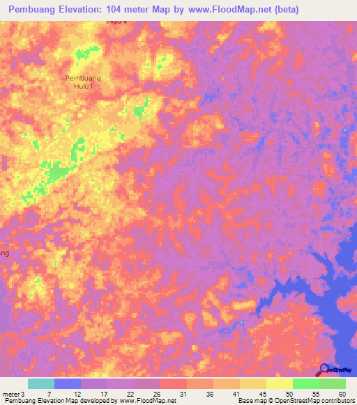 Pembuang,Indonesia Elevation Map