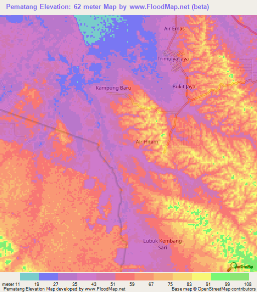 Pematang,Indonesia Elevation Map