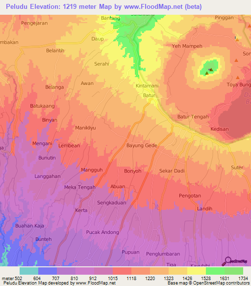 Peludu,Indonesia Elevation Map