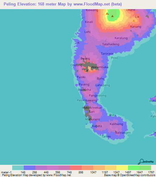 Peling,Indonesia Elevation Map