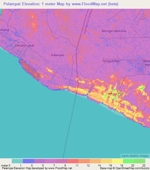 Pelampai,Indonesia Elevation Map