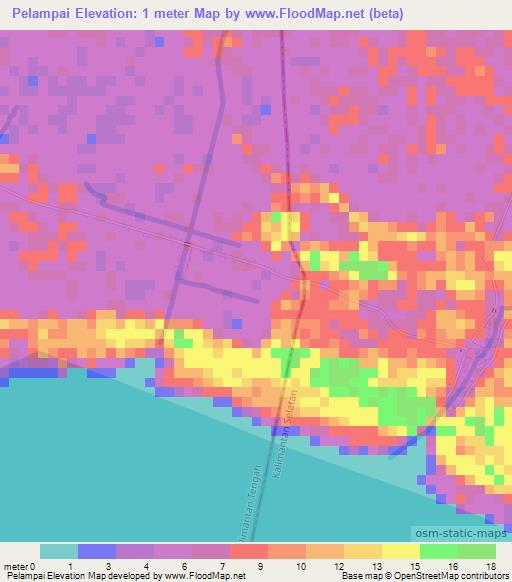 Pelampai,Indonesia Elevation Map