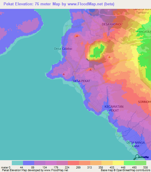 Pekat,Indonesia Elevation Map