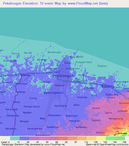 Pekalongan,Indonesia Elevation Map