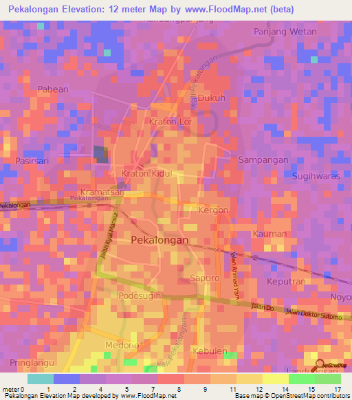 Pekalongan,Indonesia Elevation Map