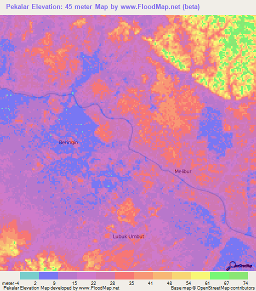 Pekalar,Indonesia Elevation Map