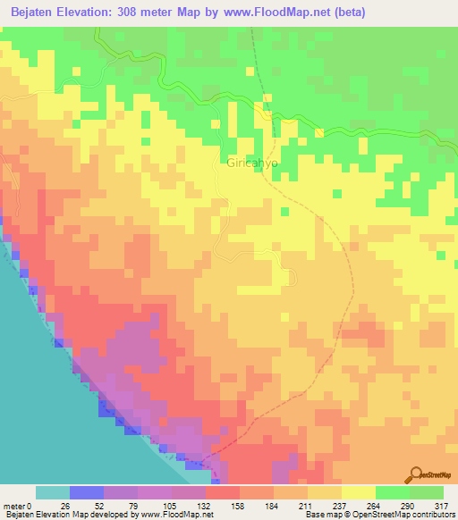 Bejaten,Indonesia Elevation Map