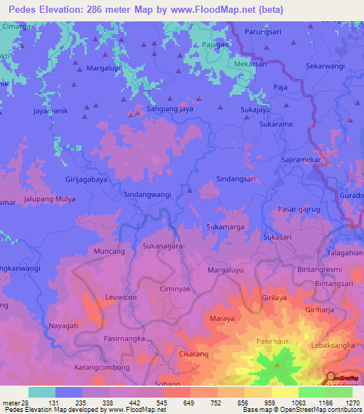 Pedes,Indonesia Elevation Map