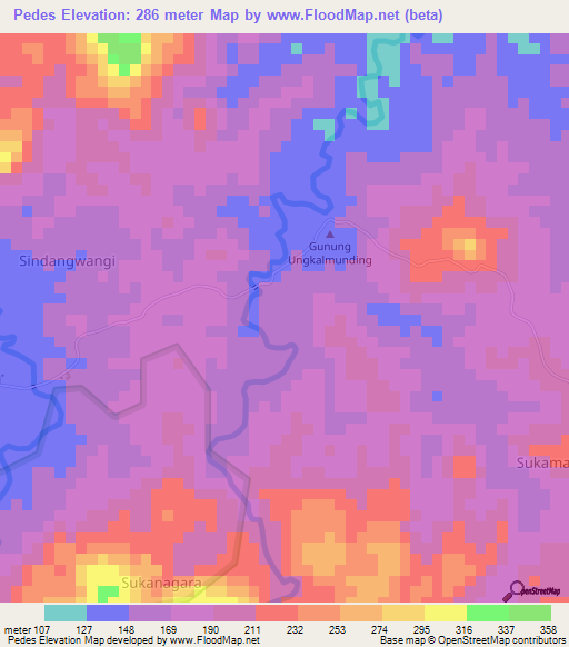 Pedes,Indonesia Elevation Map