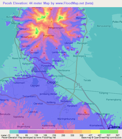 Peceh,Indonesia Elevation Map