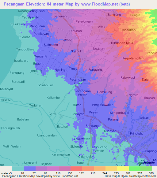 Pecangaan,Indonesia Elevation Map