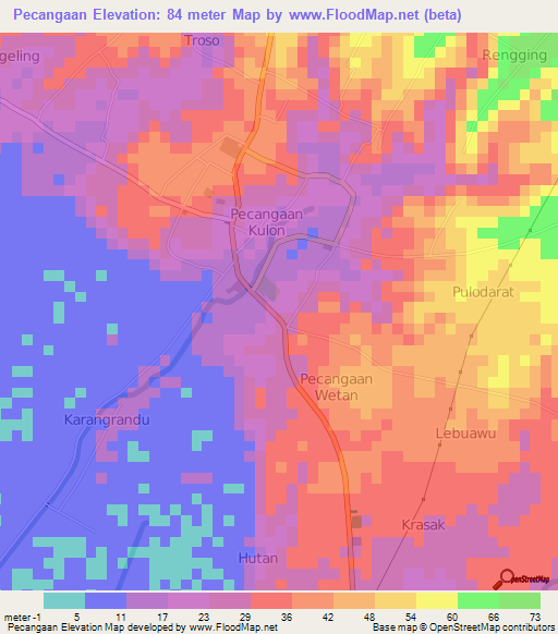 Pecangaan,Indonesia Elevation Map