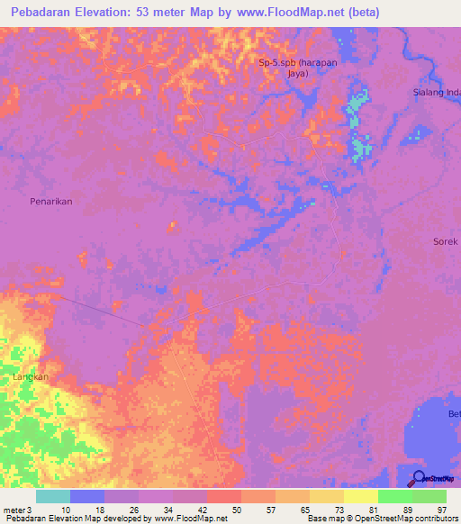 Pebadaran,Indonesia Elevation Map