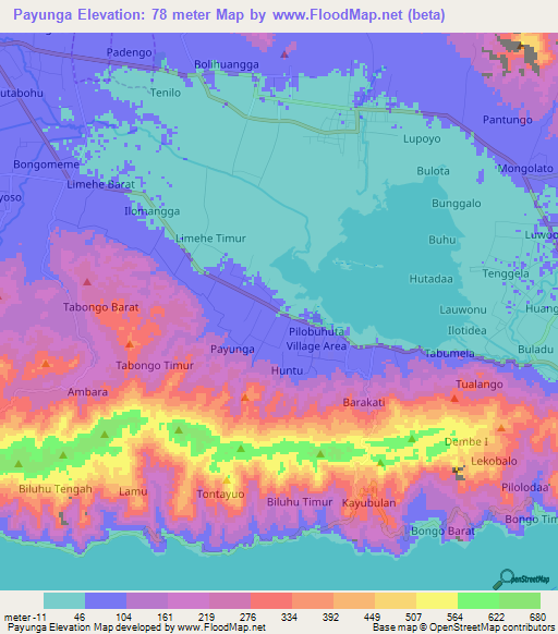 Payunga,Indonesia Elevation Map