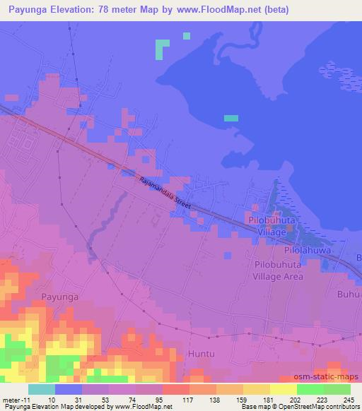 Payunga,Indonesia Elevation Map