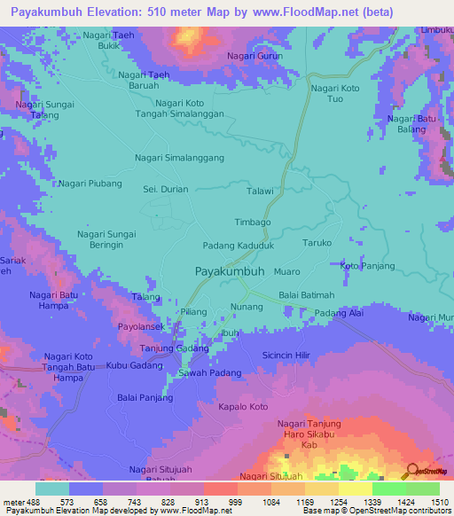 Payakumbuh,Indonesia Elevation Map