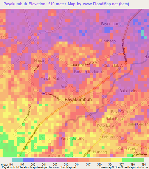 Payakumbuh,Indonesia Elevation Map