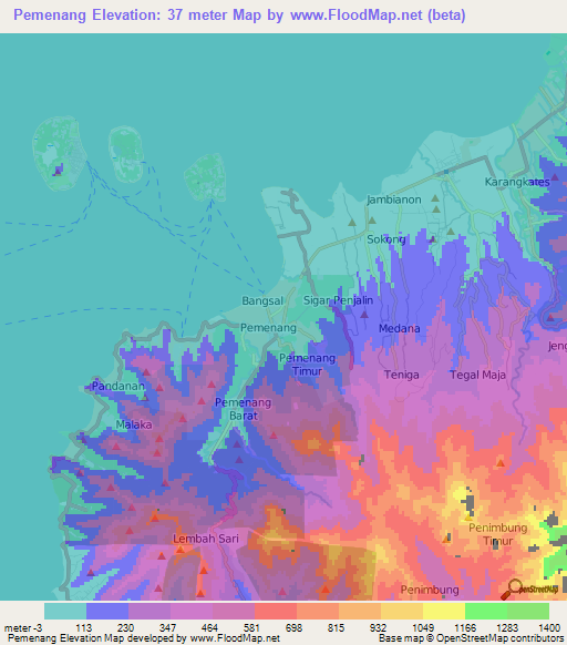 Pemenang,Indonesia Elevation Map