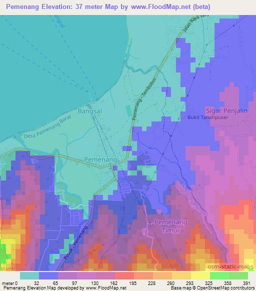 Pemenang,Indonesia Elevation Map