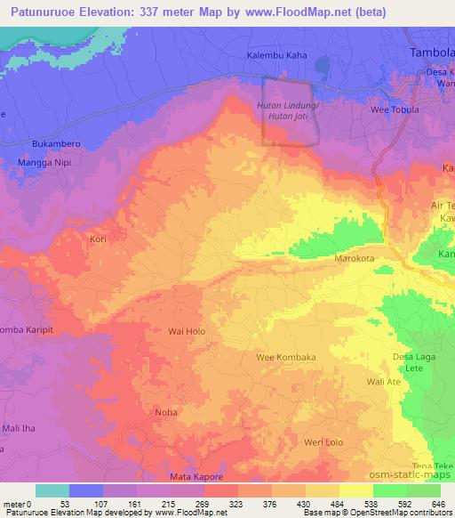 Patunuruoe,Indonesia Elevation Map