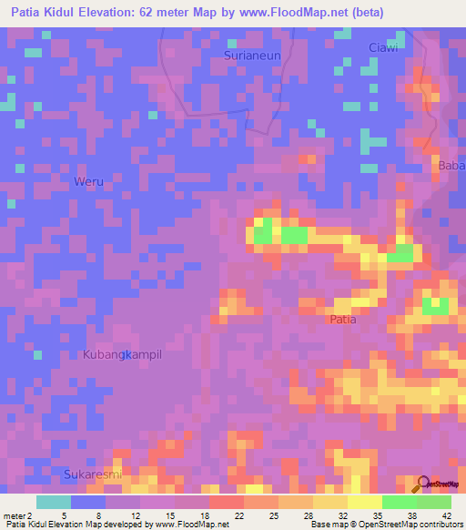 Patia Kidul,Indonesia Elevation Map