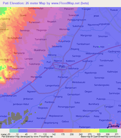 Pati,Indonesia Elevation Map