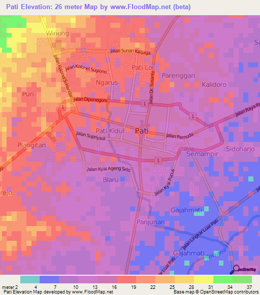 Pati,Indonesia Elevation Map