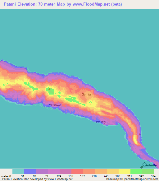 Patani,Indonesia Elevation Map