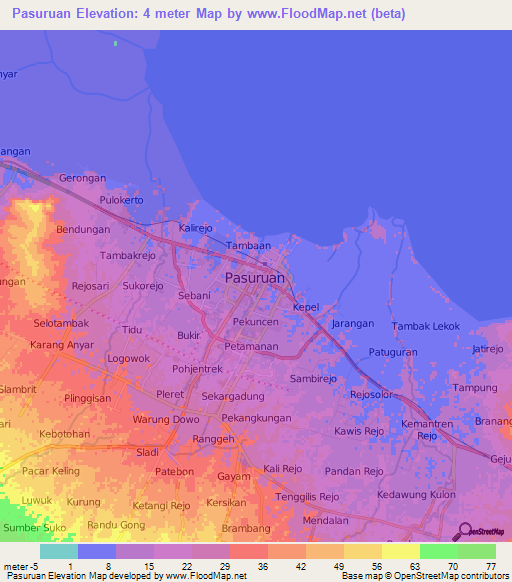 Pasuruan,Indonesia Elevation Map