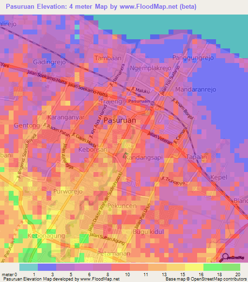 Pasuruan,Indonesia Elevation Map