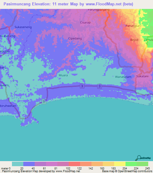 Pasirmuncang,Indonesia Elevation Map