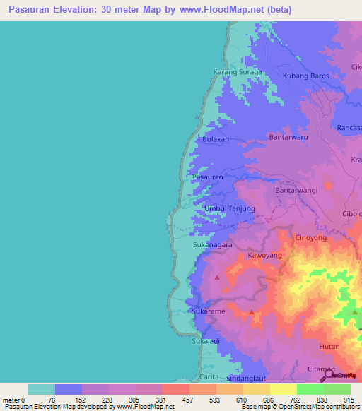 Pasauran,Indonesia Elevation Map