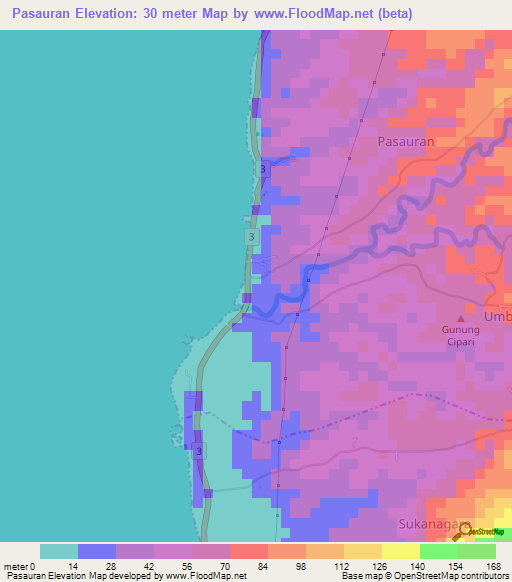 Pasauran,Indonesia Elevation Map