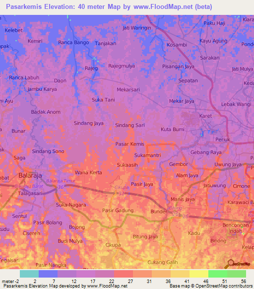 Pasarkemis,Indonesia Elevation Map