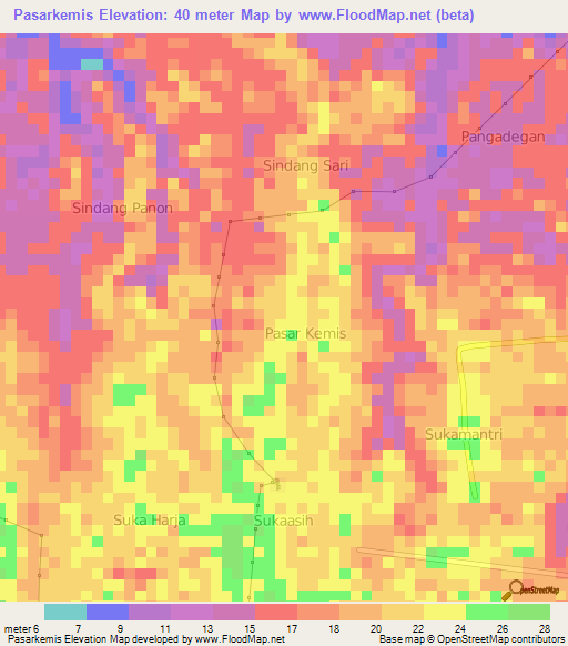 Pasarkemis,Indonesia Elevation Map