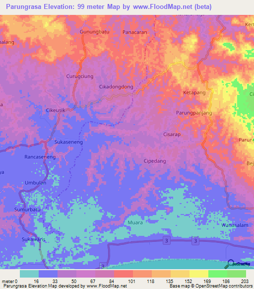 Parungrasa,Indonesia Elevation Map