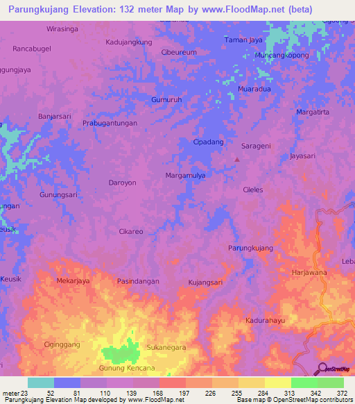 Parungkujang,Indonesia Elevation Map