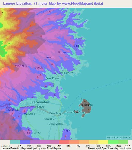 Lamere,Indonesia Elevation Map