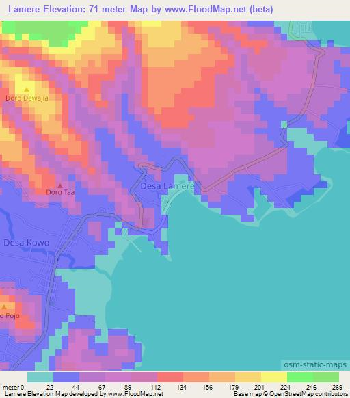 Lamere,Indonesia Elevation Map