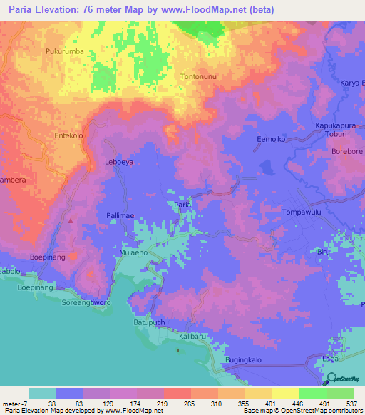 Paria,Indonesia Elevation Map