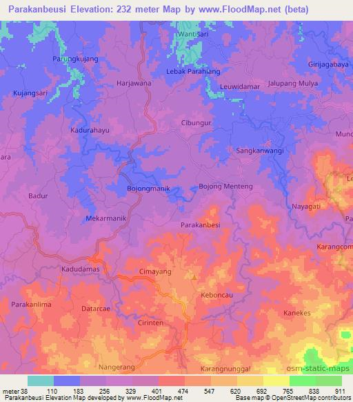 Parakanbeusi,Indonesia Elevation Map