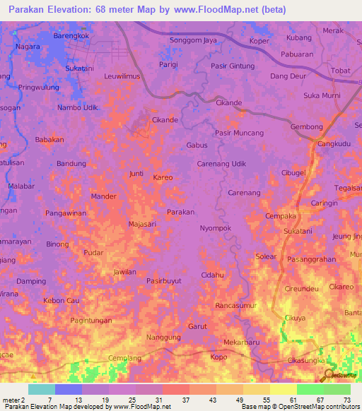 Parakan,Indonesia Elevation Map