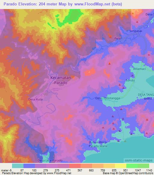 Parado,Indonesia Elevation Map