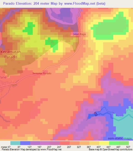 Parado,Indonesia Elevation Map